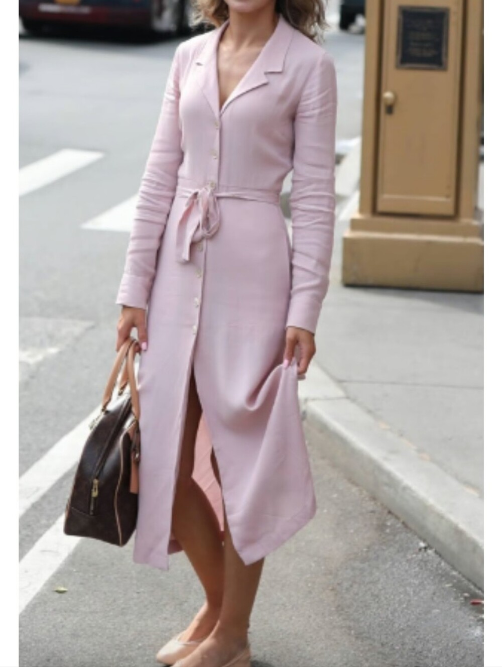 Wilfred Blush Pink Button Front Midi Dress Size Medium Long Sleeve Shirt Dress